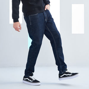 Thick fleece warm jeans male quality solid trouser