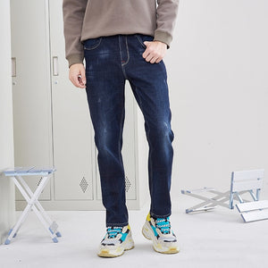 Thick fleece warm jeans male quality solid trouser