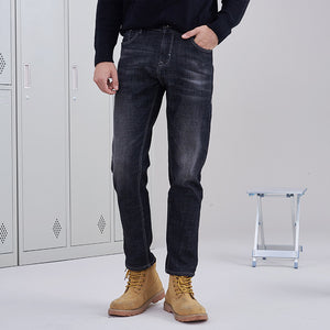 Thick fleece warm jeans male quality solid trouser